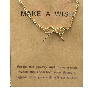Gold‎ Tone Bow Necklace Make A Wish Card Jewelry